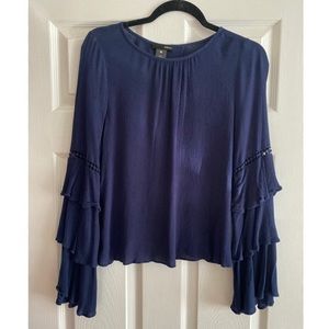 Aqua Navy Blue Bell Sleeve Top with Open Back